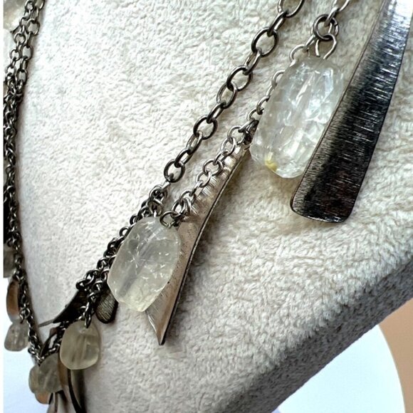 Vintage Boho Metal & Quartz Crystal Pendant Necklace.  B53 - Picture 5 of 12
